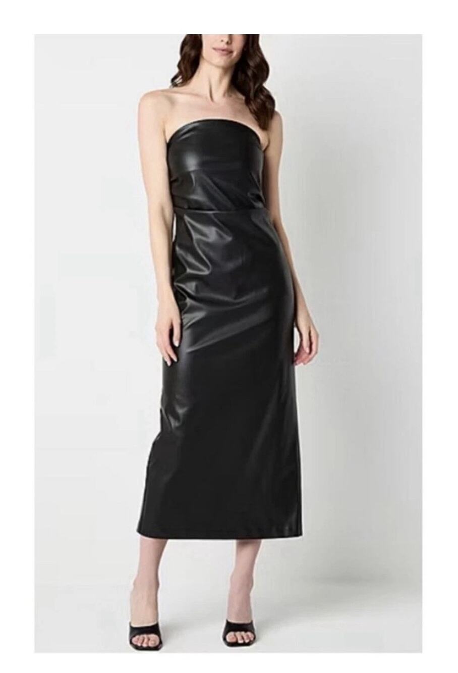 Worthington Women’s Sz 12 Black Faux Leather Strapless Maxi Dress NWT